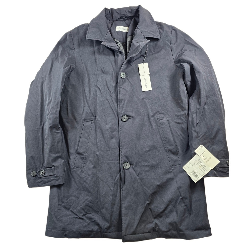 Calvin Klein Melliot Raincoat Mens Large 42L Black Nylon Single Breasted NEW